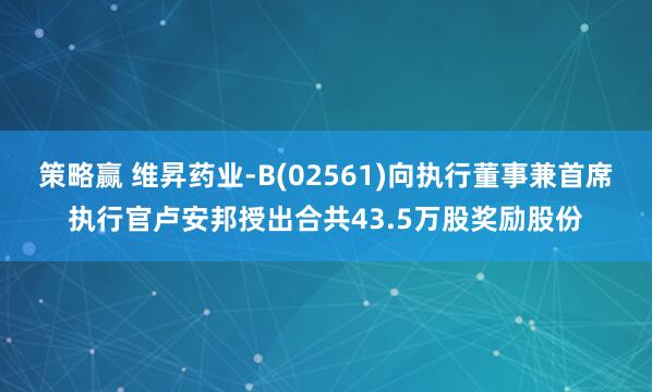策略赢 维昇药业-B(02561)向执行董事兼首席执行官卢安邦授出合共43.5万股奖励股份